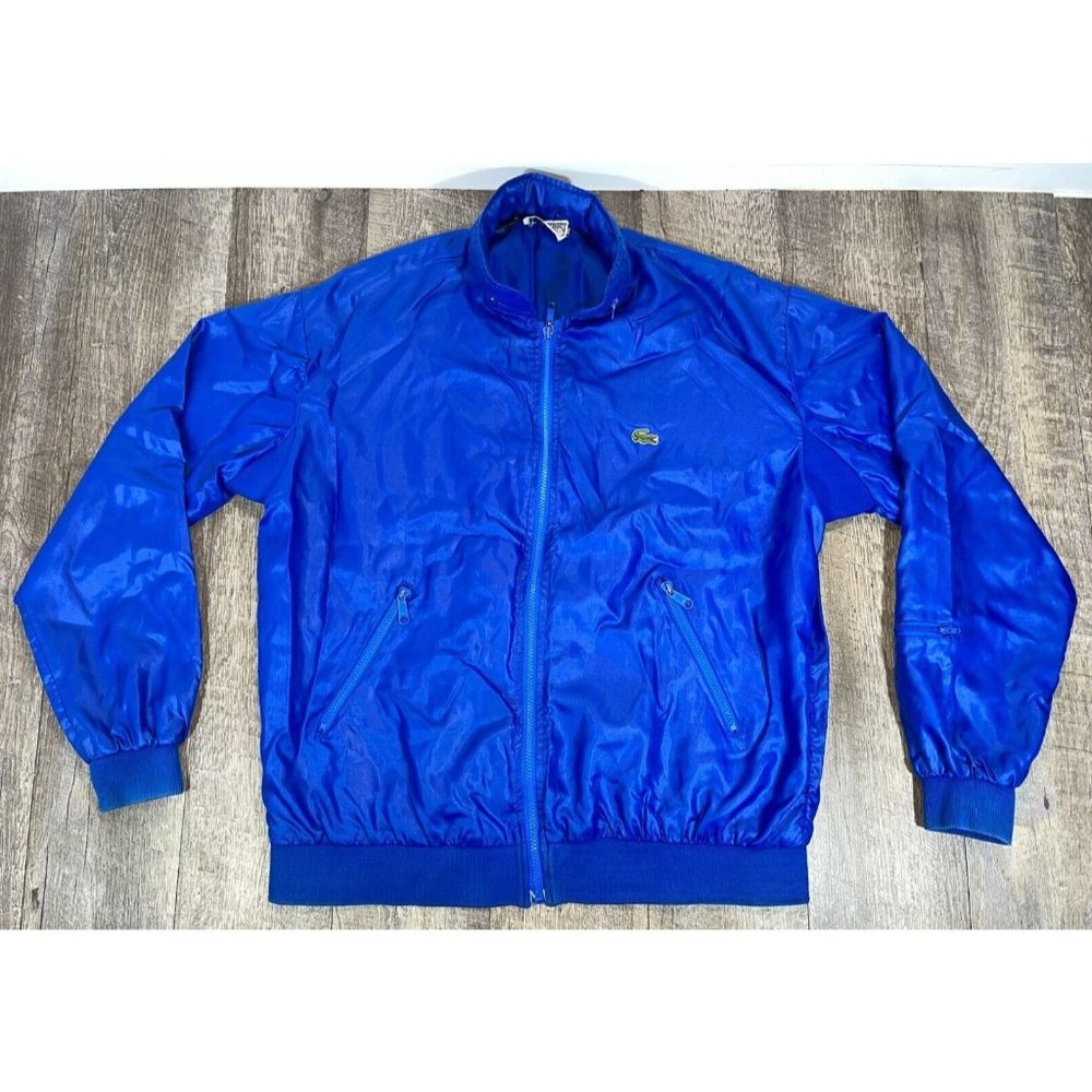 Vintage Izod Lacoste * Men's XL Blue Full Zip Jacket * Zip Pockets * Collar Hood
